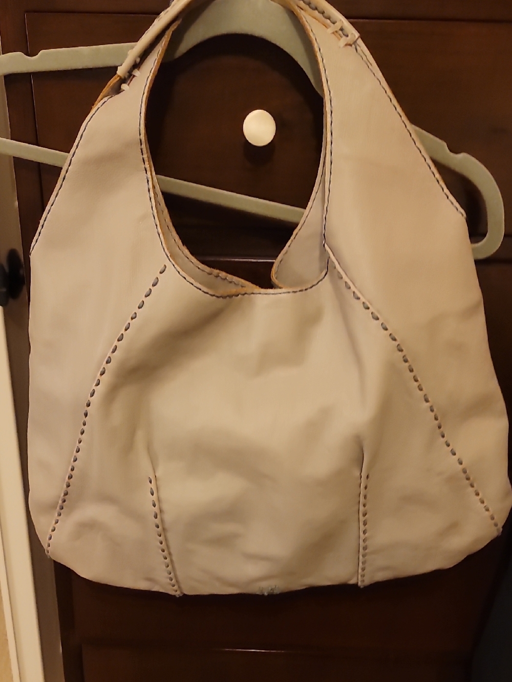 Soft Cream Leather Hobo Bag - Women's Everyday Shoulder Bag
